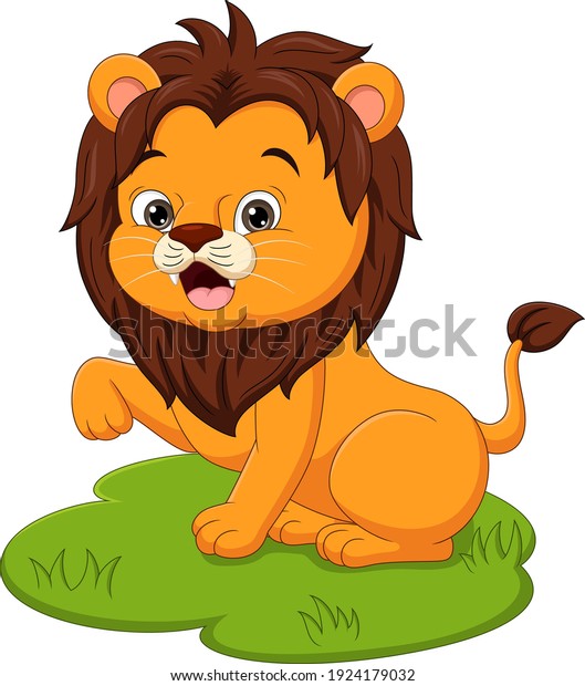 Cute Baby Lion Cartoon Grass Stock Vector (Royalty Free) 1924179032 ...