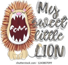 Cute baby lion cartoon hand drawn vector illustration. Can be used for baby t-shirt print, fashion print design, children wear, baby shower celebration, greeting and invitation card.
