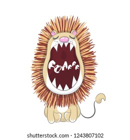 Cute baby lion cartoon hand drawn vector illustration. Can be used for baby t-shirt print, fashion print design, children wear, baby shower celebration, greeting and invitation card.