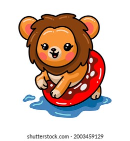 Cute baby lion cartoon with inflatable ring