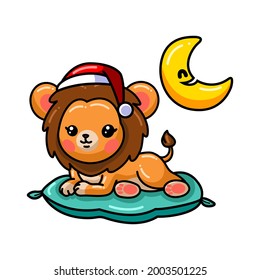 Cute baby lion cartoon laying on pillow