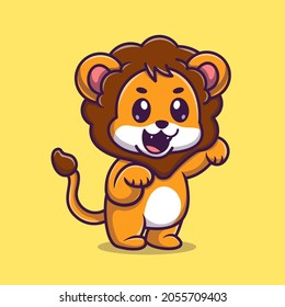 Cute Baby Lion Cartoon Vector Icon Illustration. Animal Nature Icon Concept Isolated Premium Vector. Flat Cartoon Style