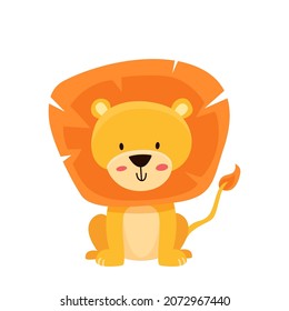 Cute baby lion charcter. Hand drawn vector illustration for children print. Scandinavian style Vector illustration  in Flat design.