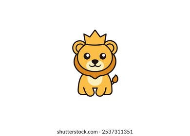 Lobo bebê bonito com uma coroa em um estilo de desenho animado divertido. Arte vetorial perfeita para produtos para crianças, ilustrações e designs digitais. Realeza adorável para suas necessidades criativas.