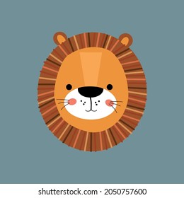 cute and baby lion head on blue background