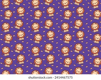 Cute baby lion illustration pattern, vector, for fabrics, children's background