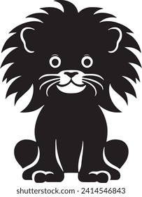 A cute baby lion illustration silhouette vector. 
