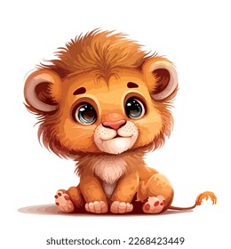 Cute baby lion. Little and friendly wild lion.