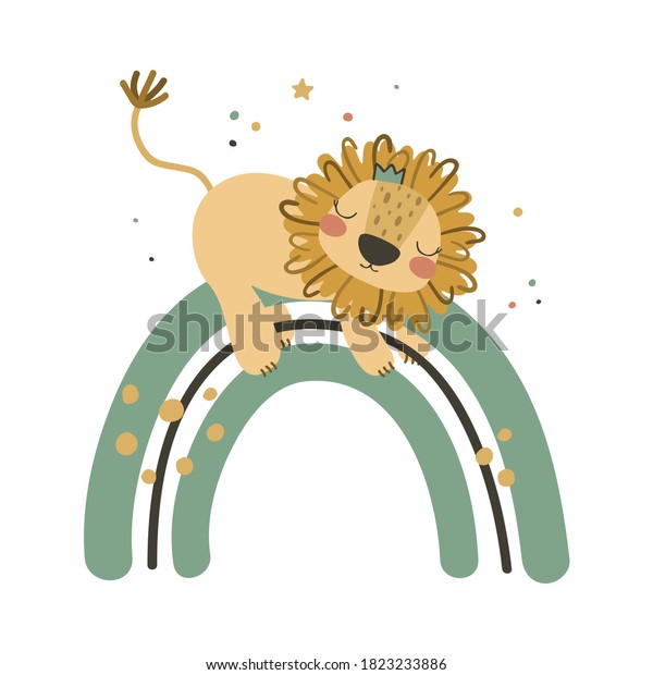 Joli Bebe Lion Sur Arc En Ciel Utilisez Image Vectorielle De Stock Libre De Droits