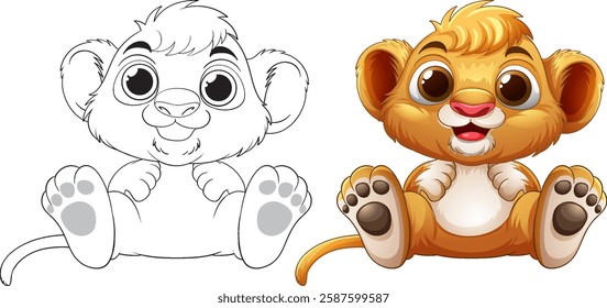 Cute baby lion with playful expression and paws