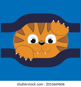 cute baby lion print waving with blue background