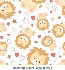 Cute baby lion seamless pattern