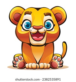 Cute baby lion sitting. Vector cartoon character illustration