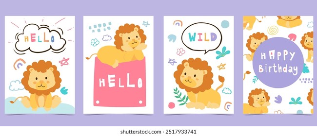 cute baby lion template background for a4 vertical design