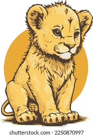 Cute Baby Lion Vector with round circle behind it animal cuteness clean background