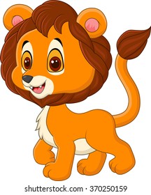 Cute baby lion walking isolated on white background