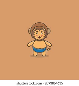 Cute Baby Lion Wearing Helmet. Character, Mascot, Icon, Logo, Cartoon and Cute Design. Vector and Illustration.