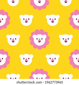 Cute baby lions seamless pattern for fabric print. Cartoon lions portraits. Children style art theme