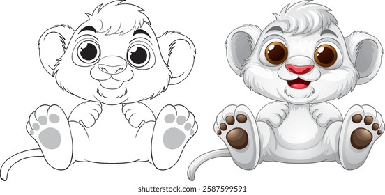 Cute baby lions sitting with playful expressions