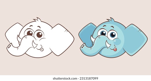 Cute baby little elephant face , cartoon coloring page activity for kids vector illustration , t shirt fashion print