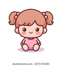 cute baby little girl sitting pose cartoon character vector illustration template design