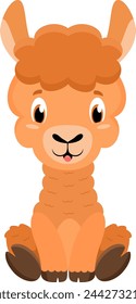 Cute Baby Llama Cartoon Character. Vector Illustration Flat Design Isolated On Transparent Background