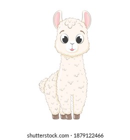 Cute baby llama. Vector illustration in cartoon style.