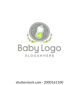 Cute Baby logo concept design with leaf