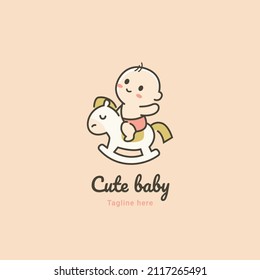 cute baby logo with toys horse vector