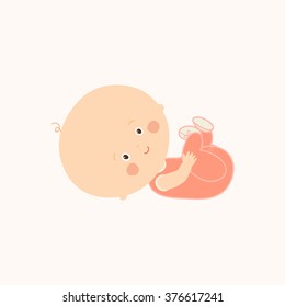 Cute baby lying down. Toddler girl lying on back. Cartoon vector hand drawn eps 10 illustration isolated on white background.