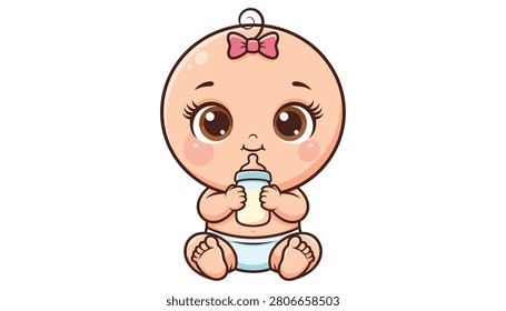 Cute baby lying on pink pillow sucking pacifier