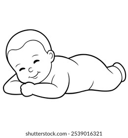 Cute baby is lying on the white background.Continuous line drawing.  Vector illustration. Concept for logo, card, banner, poster, flye.on white background and vector isolated of line art .