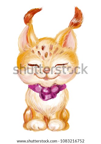 Cute Baby Lynx Bow Hand Drawn Stock Vector Royalty Free 1083216752