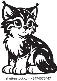 Cute baby Lynx silhouette vector illustration on white background.