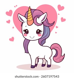 Cute baby magical unicorn on white