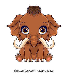 Cute baby mammoth cartoon isolated on a white background