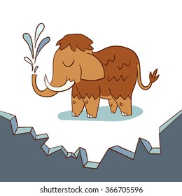 Cute baby mammoth on a drifting ice floe. Vector illustration
