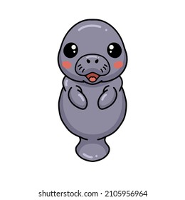 Cute baby manatee cartoon standing