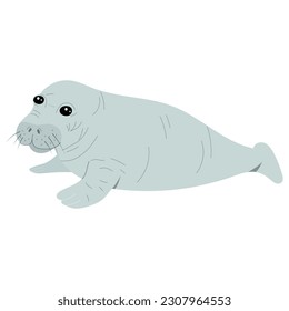 Cute baby manatee isolated on white background. Hand drawn vector illustration of sea cow.  svg