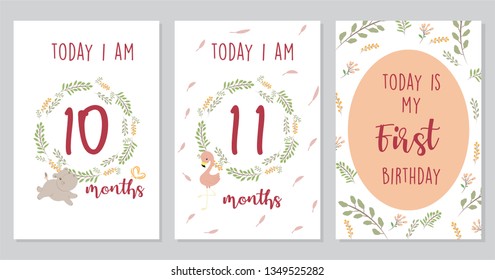 Cute Baby milestone cards. Can use for monthly baby picture Cards and baby shower gift.  Adorable collection of milestone cards.