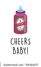 cute baby milk beer bottle cheers greeting card vector