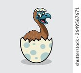 Cute baby Moa Bird extinct animal Character Mascot in Vector Cartoon Illustration