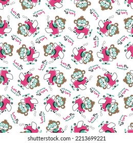 cute baby monke flying on a plane. cartoon hand drawn vector illustration. Can be used for t-shirt print, Creative vector childish background for fabric textile, nursery wallpaper and other decoration