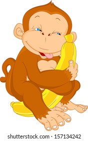 cute baby monkey with banana