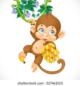 Cute Baby Monkey With Banana Isolated On A White Background