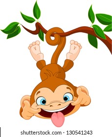 Cute baby monkey hamming on a tree. Perfect for April Fools' Day