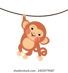 Cute baby monkey hanging on tree