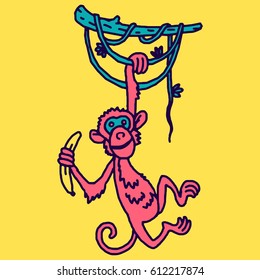 Cute baby monkey hanging on tree