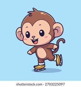 Ilustración vectorial linda del patinaje sobre hielo del mono del bebé