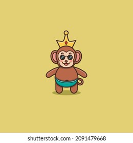Cute Baby Monkey King. Character, Mascot, Logo, Cartoon, Icon, and Cute Design. Vector and Illustration.